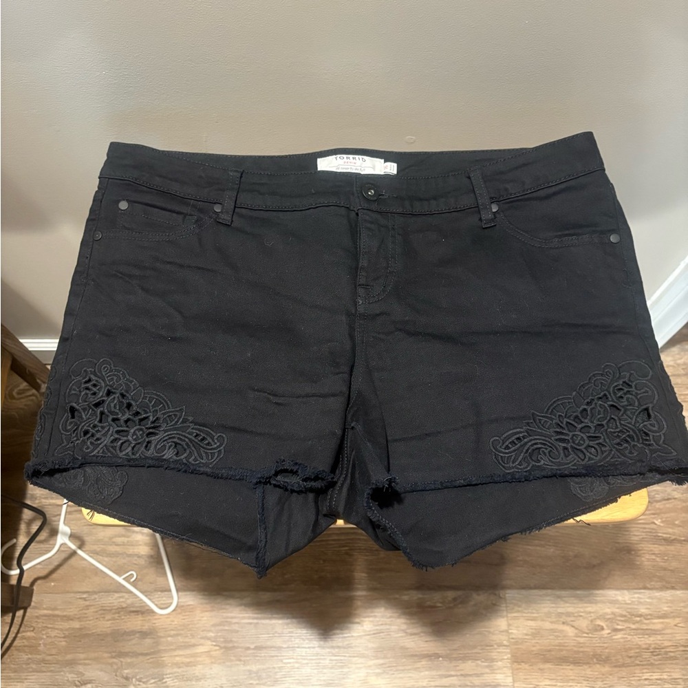 Torrid Black Jean Shorts with Lace Detail